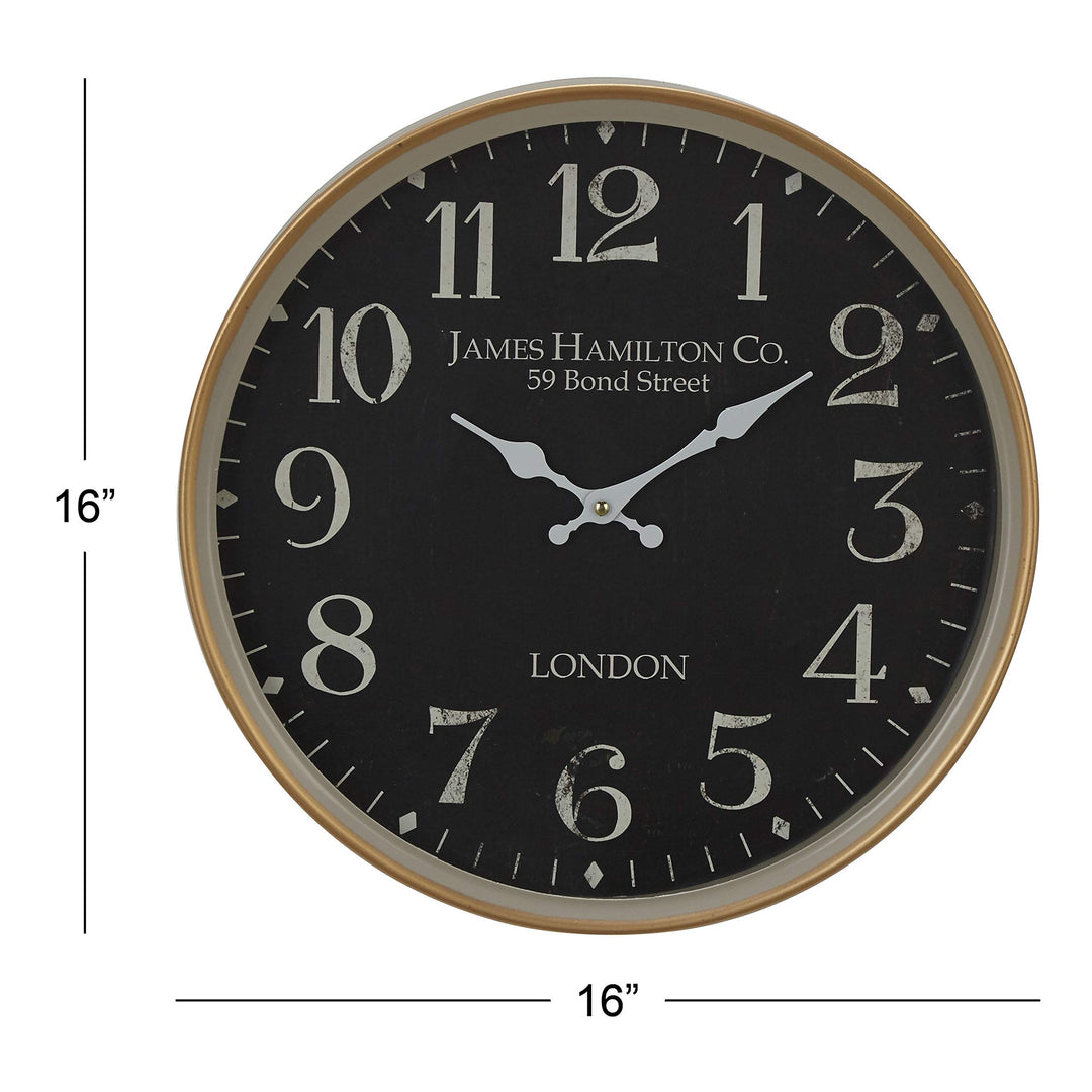 16-inch Vintage Round Wall Clock Black Farmhouse Iron White - Diamond Home USA