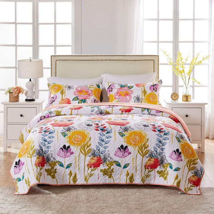 Greenland Home Fashions Watercolor Dream 100% Cotton Modern Floral Quilt Set