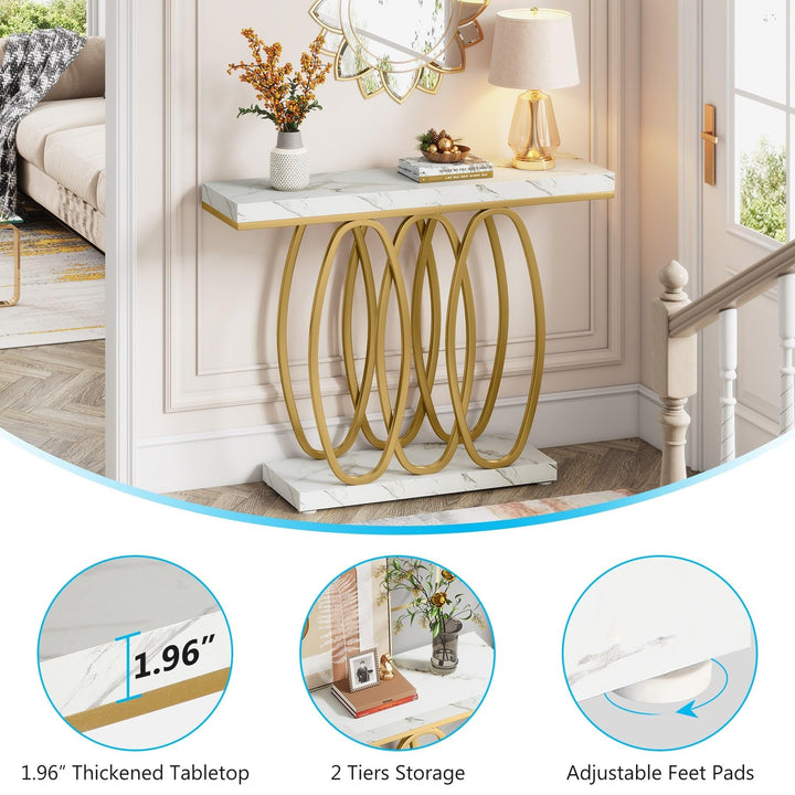 39'' Marble Top Console Sofa Table Modern Entryway Accent for Living Room Gold - Diamond Home USA