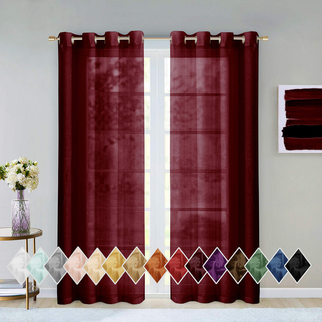 Dainty Home Malibu Textured Semi-Sheer Linen Look Grommet Top Curtain Panel Pair 108" W x 84" L - Burgundy