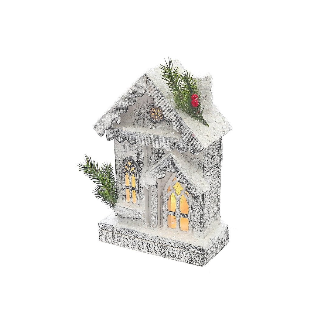 Christmas Led Snow Covered House 11" White Wood