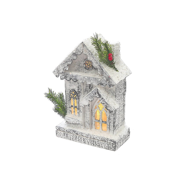 Christmas Led Snow Covered House 11" White Wood