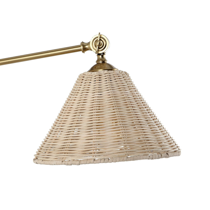 Gold Rattan Swing Arm Wall Lamp Set of 2 Adjustable Mounted Sconce Modern - Diamond Home USA