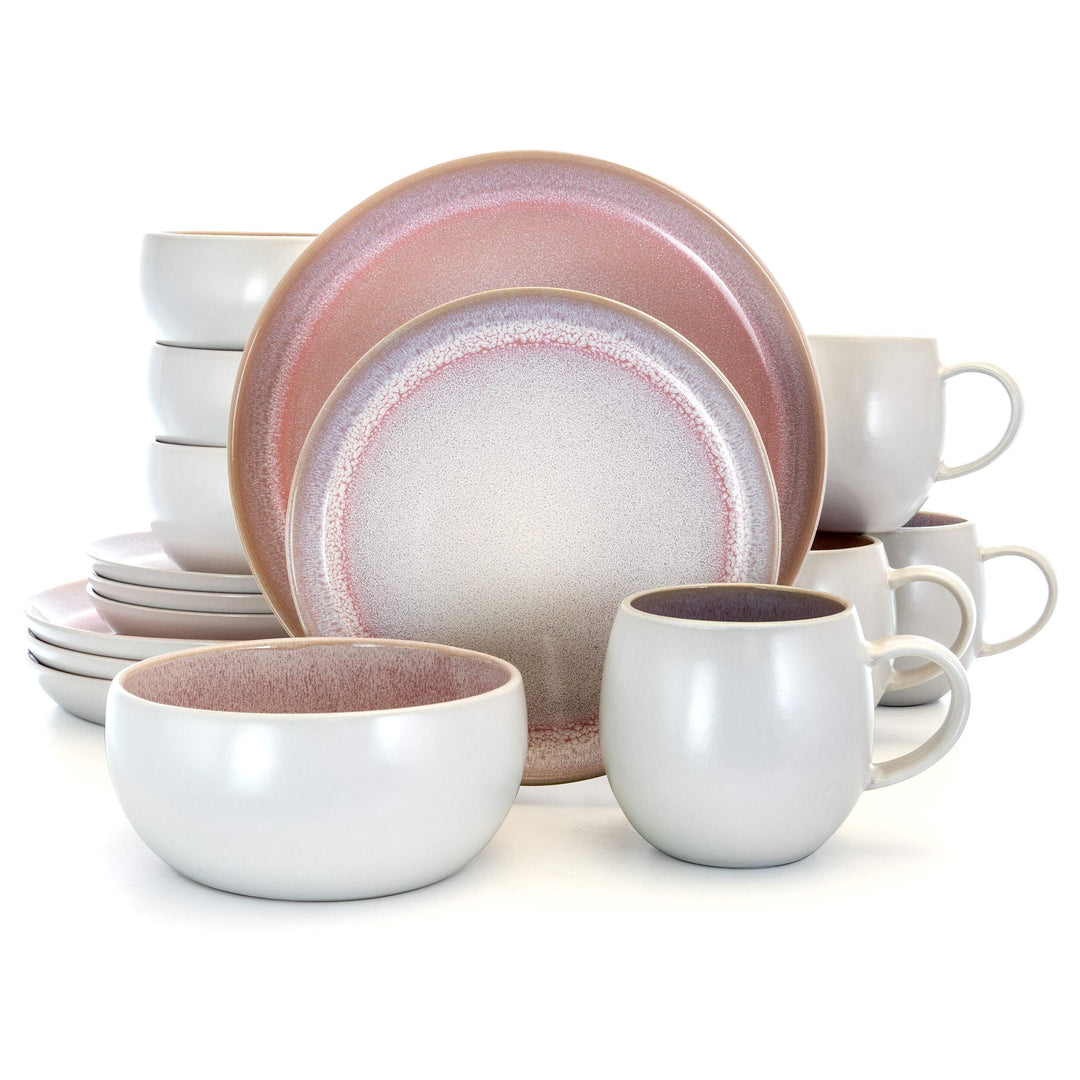 Retro Glaze 16 Piece Stoneware Dinnerware Set in Purple Solid Casual Round - Diamond Home USA