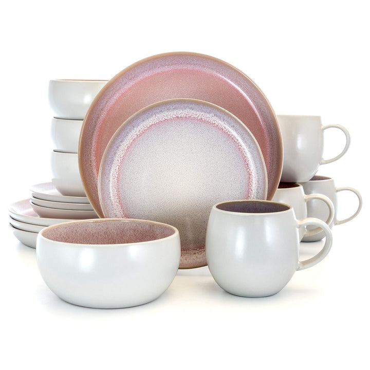 Retro Glaze 16 Piece Stoneware Dinnerware Set in Purple Solid Casual Round - Diamond Home USA
