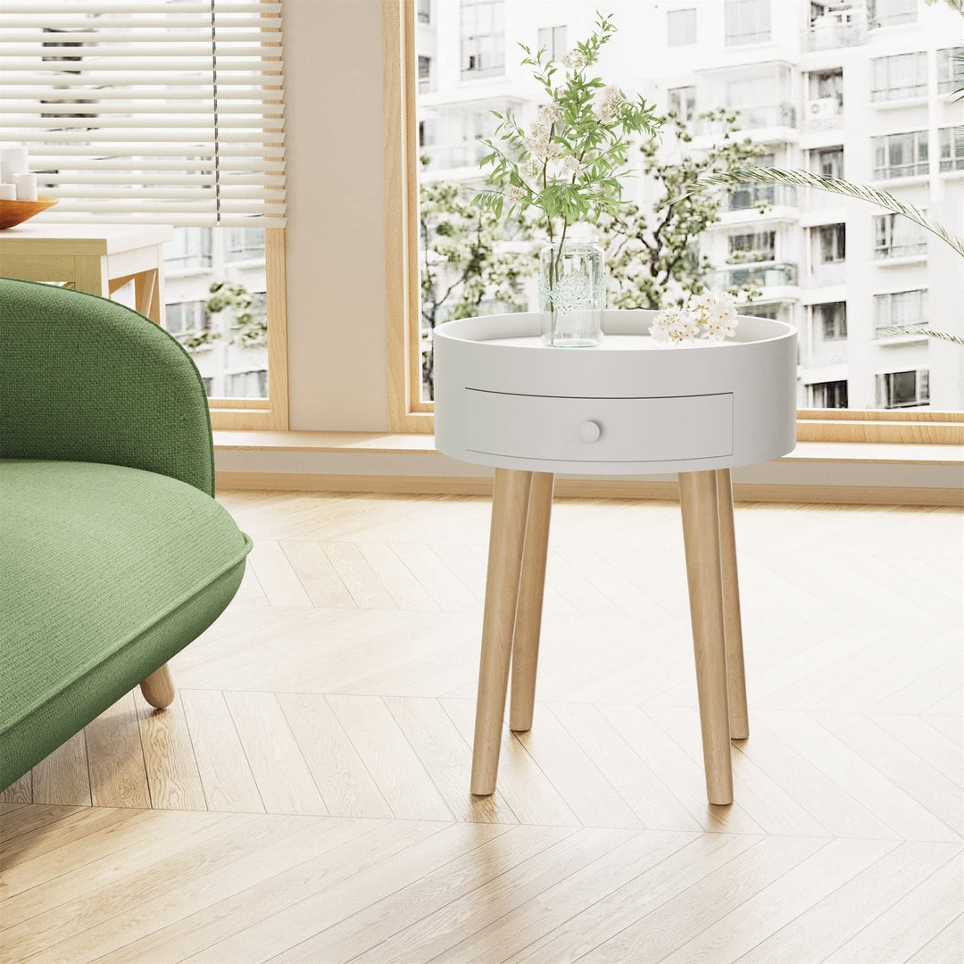 Storage Drawer Bedside Table White Modern Contemporary Round MDF Drawers - Diamond Home USA