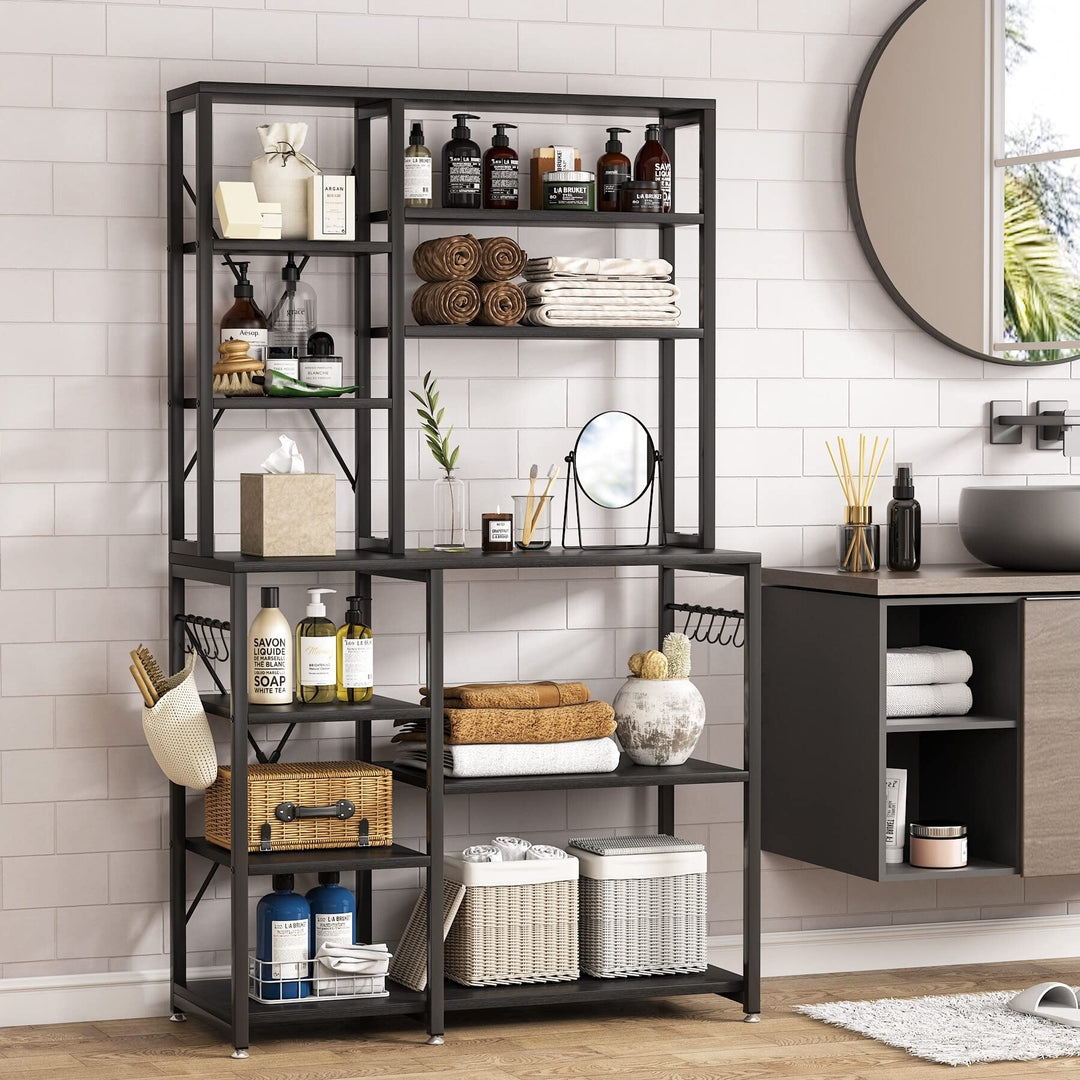 10 Tier Kitchen Bakers Rack with Hutch Microwave Stand Utility Shelves Hooks - Diamond Home USA