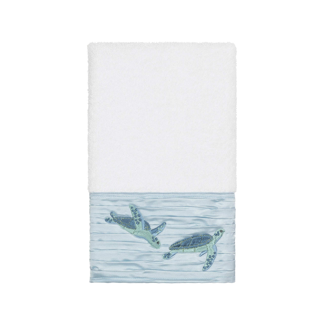 Turkish Cotton Turtles Embroidered White 4-Piece Towel Set Blue Terry Cloth - Diamond Home USA