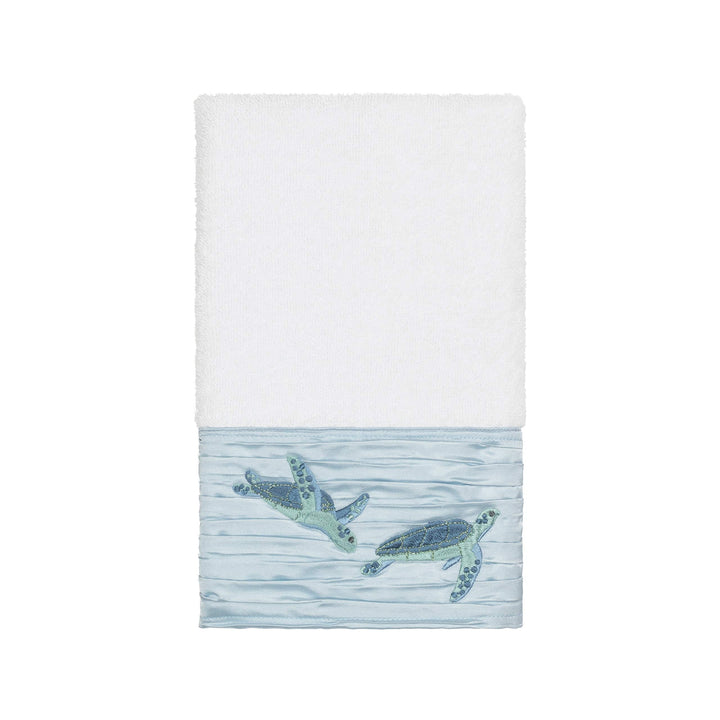 Turkish Cotton Turtles Embroidered White 4-Piece Towel Set Blue Terry Cloth - Diamond Home USA