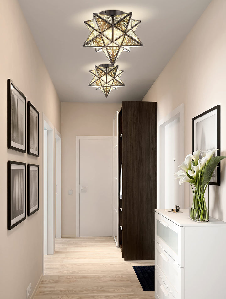 JONATHAN Y JYL9035D Stella 12" Moravian Star Metal/Glass LED Flush Mount Oil Rubbed Bronze/Mercury - Diamond Home USA