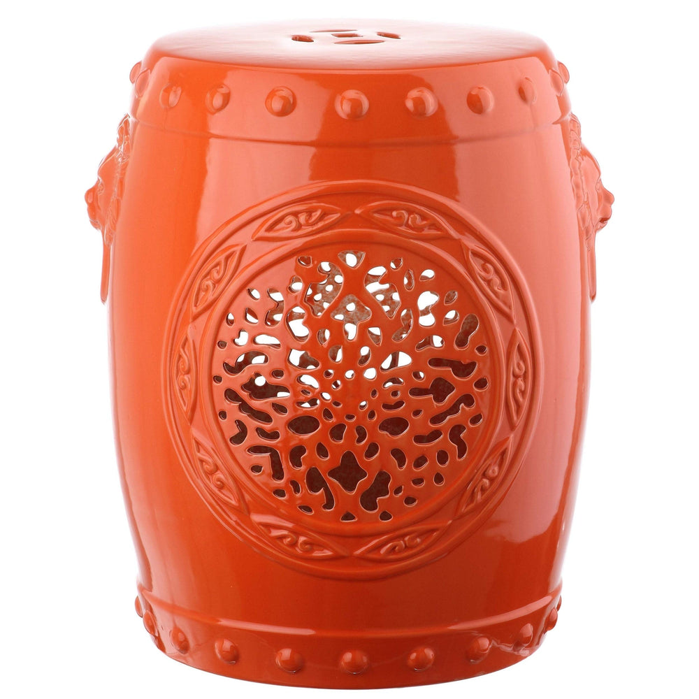 Flower Drum Orange Garden Stool Ceramic - Diamond Home USA
