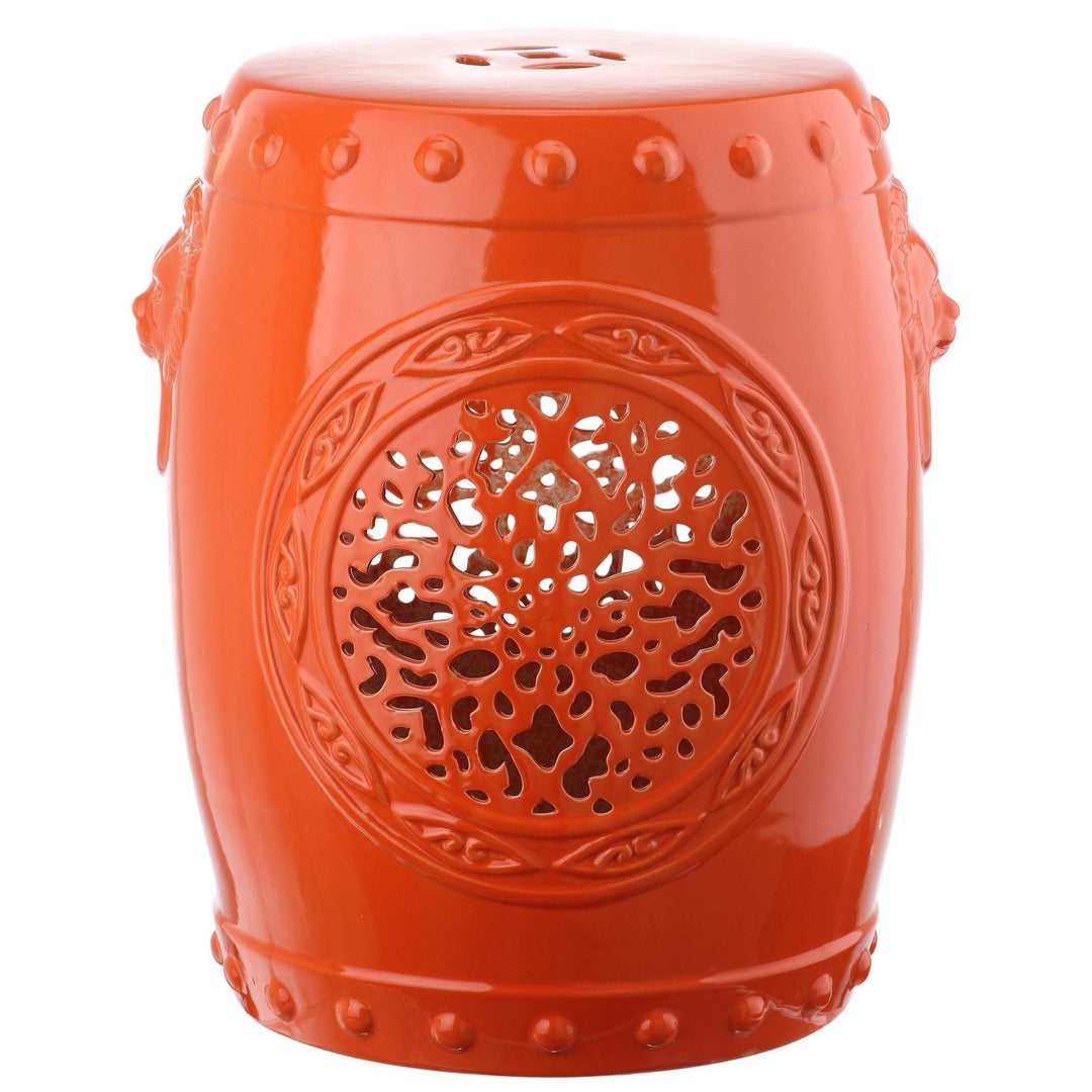 Flower Drum Orange Garden Stool Ceramic - Diamond Home USA
