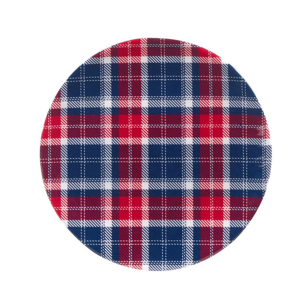 Patriotic Plaid 9" Salad/dessert Plates Set Of 6 Dia. Blue Red White Stripe - Diamond Home USA