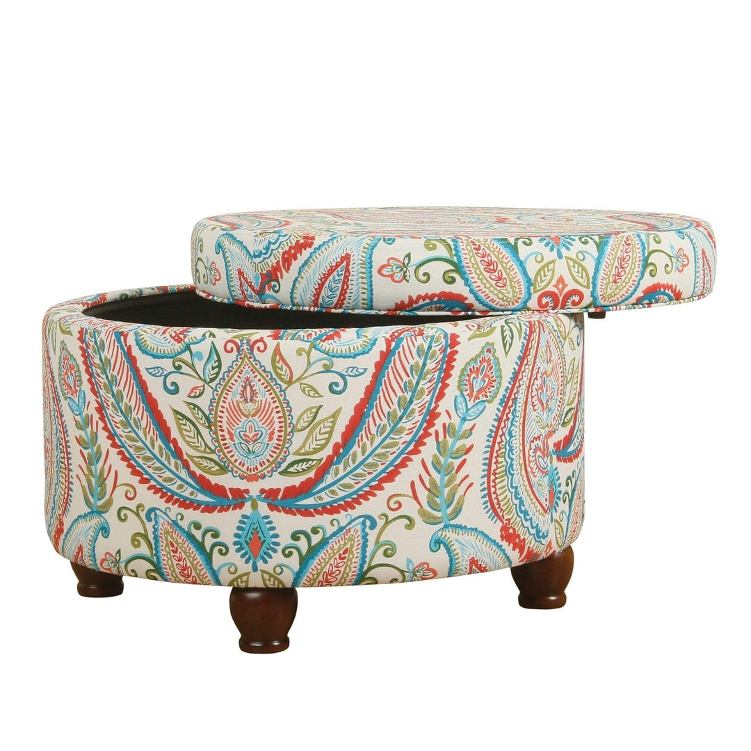 Paisley Storage Ottoman Multi Color Floral Transitional Pattern Round Cotton - Diamond Home USA