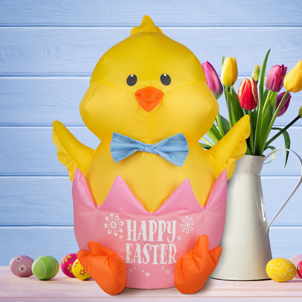20" Inflatable Happy Easter Chick 20 in Yellow Traditional Plastic - Diamond Home USA