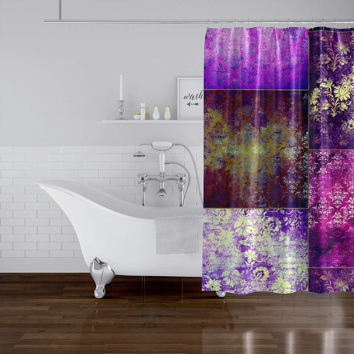 Eclectic hemian Patchwork Purple Shower Curtain by - 71x74 Purple Patchwork - Diamond Home USA