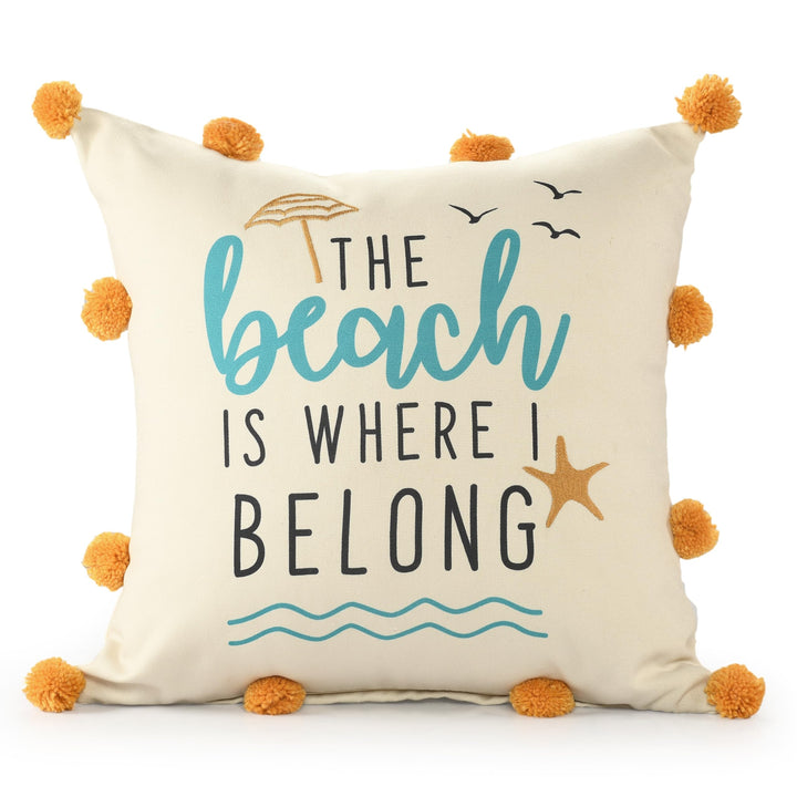 Blue/Orange Coastal The Beach is Where I Belong Polyester Throw Pillow 20" - Diamond Home USA