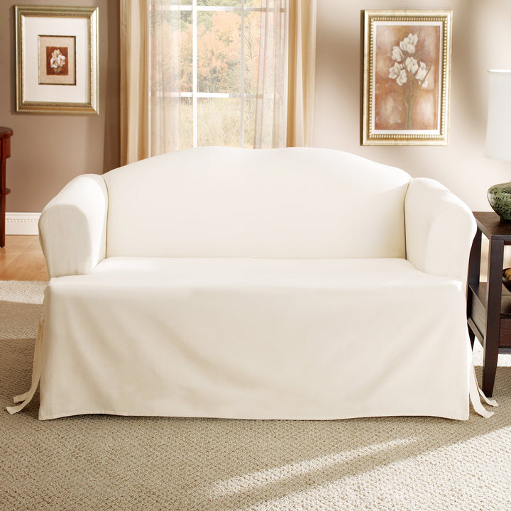 SureFit Cotton Duck Canvas T Cushion Loveseat Slipcovers Loveseat Cover Cotton Natural - Diamond Home USA