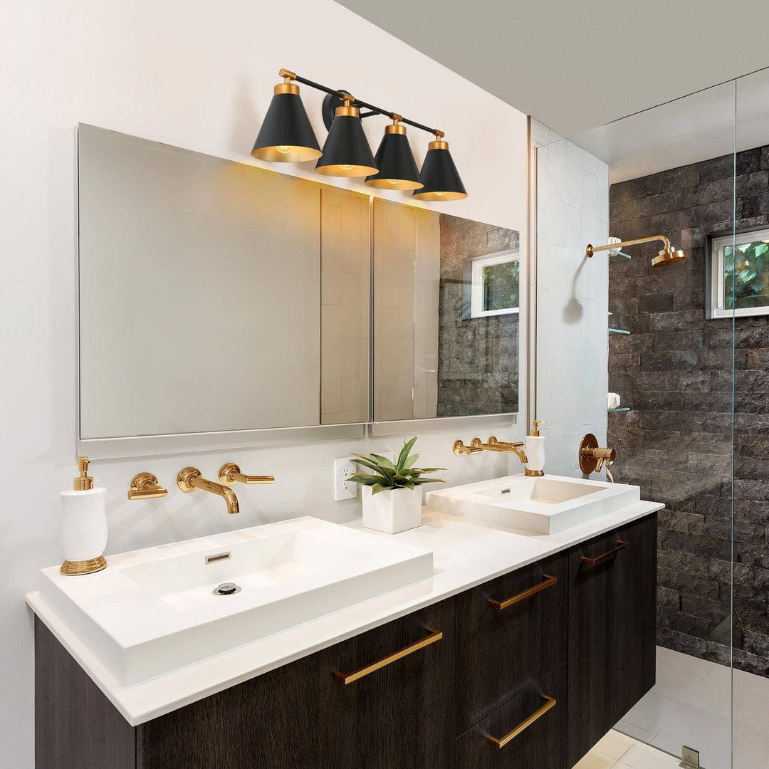 Farmhouse Industrial 4-light Bathroom Vanity Lights Black Gold Dimmable Wall - Diamond Home USA