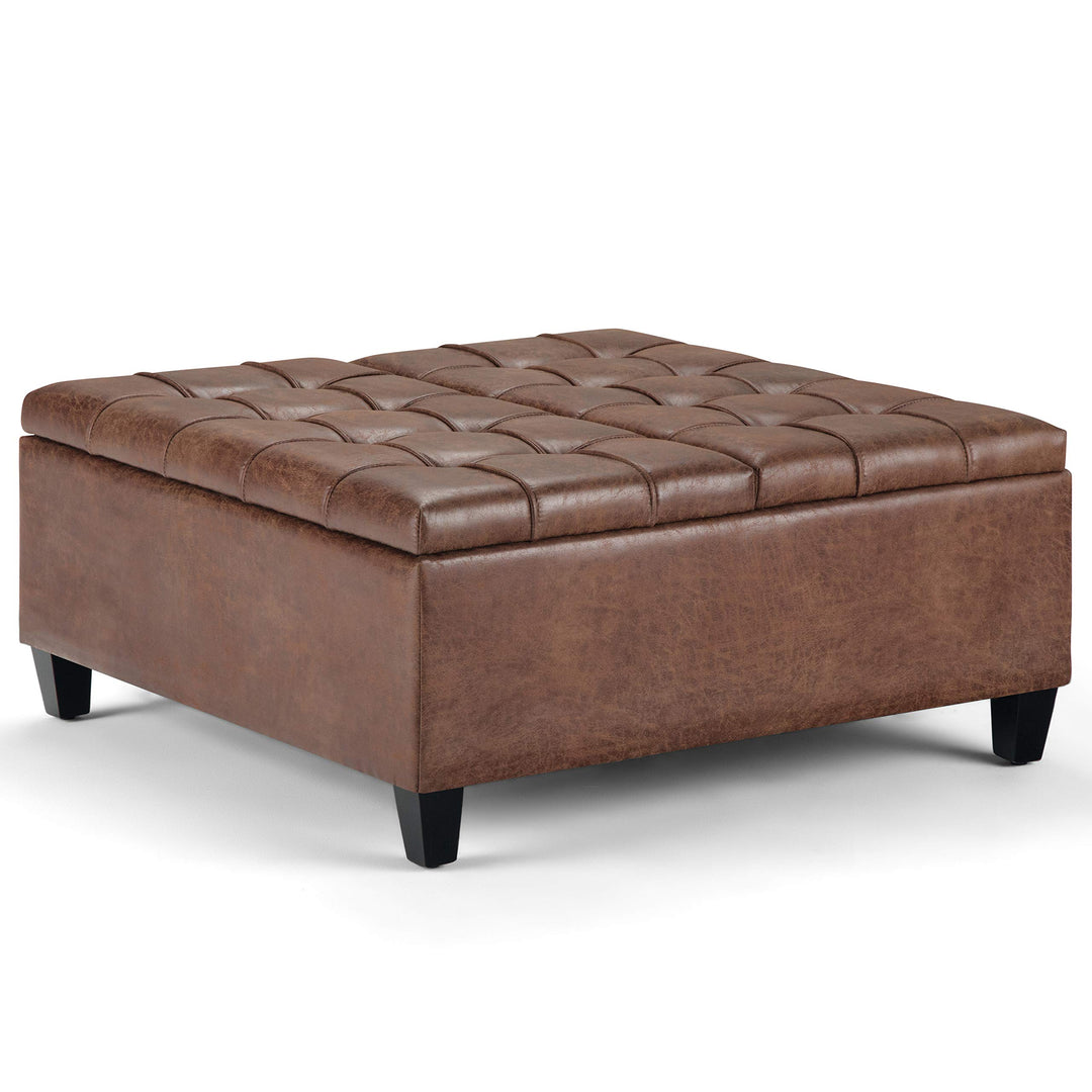 SIMPLIHOME Harrison 36 Inch Wide Square Table Lift Top Storage Ottoman Distressed
