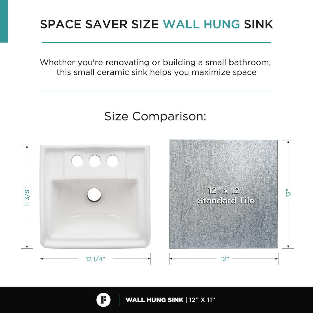 Small Wall Mount Bathroom Sink 12.4"x11" White - Diamond Home USA