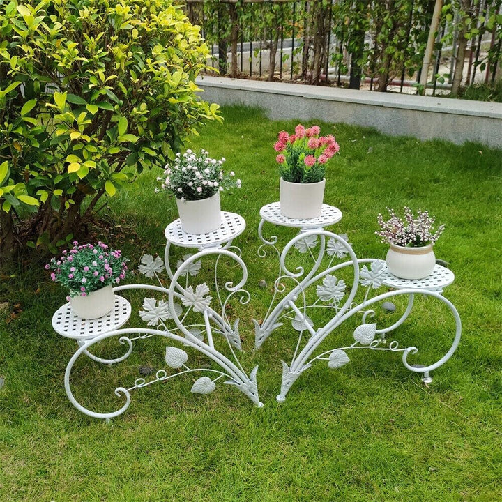 Plant Stand Set Of 2 Metal Flower Racks Potted White Black Classic Rectangular - Diamond Home USA