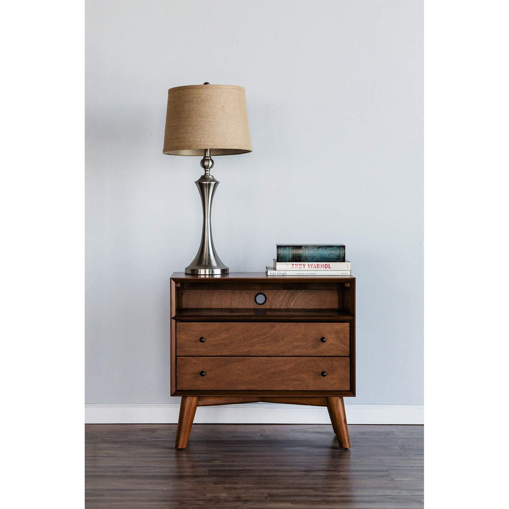 Large Wood 2 Drawer Nightstand in Acorn (Brown) Brown Mid-Century Modern - Diamond Home USA
