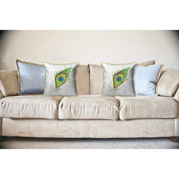 Betsy Drake Peacock Feather Indoor/Outdoor Pillow 18" x 18" - Diamond Home USA