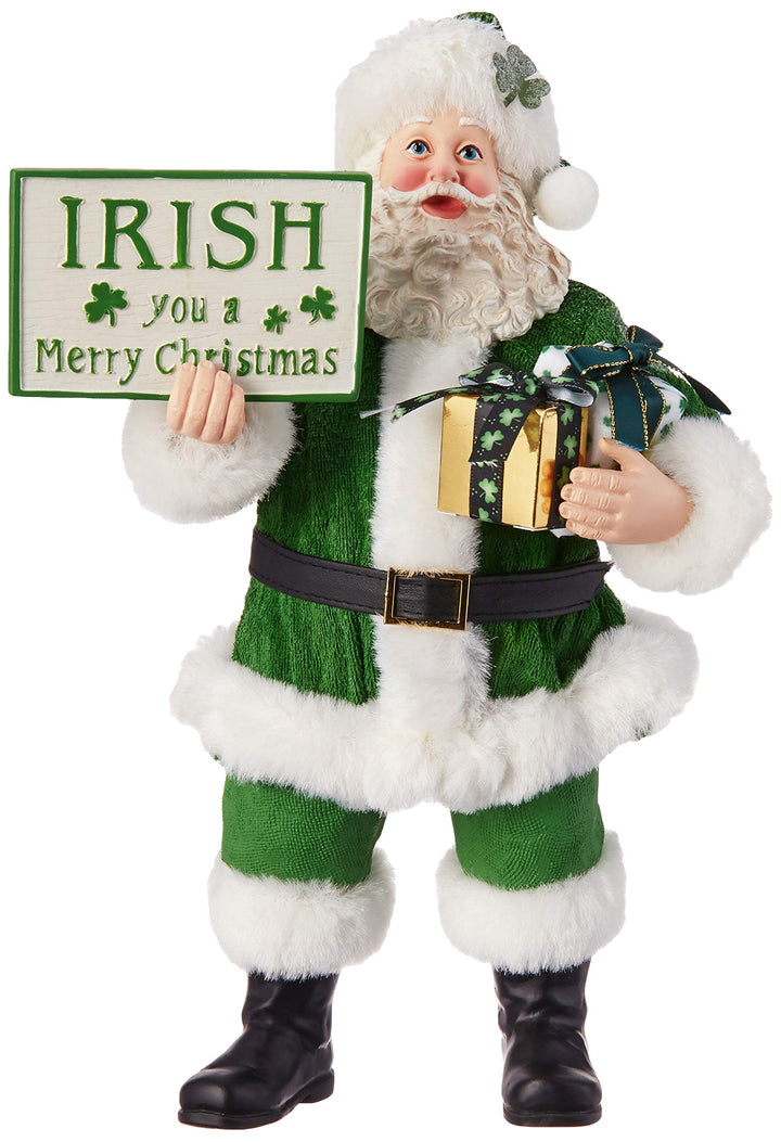 Kurt S. Adler 10.5-Inch Fabriché Musical Irish Gift Box and Sign Santa Multi