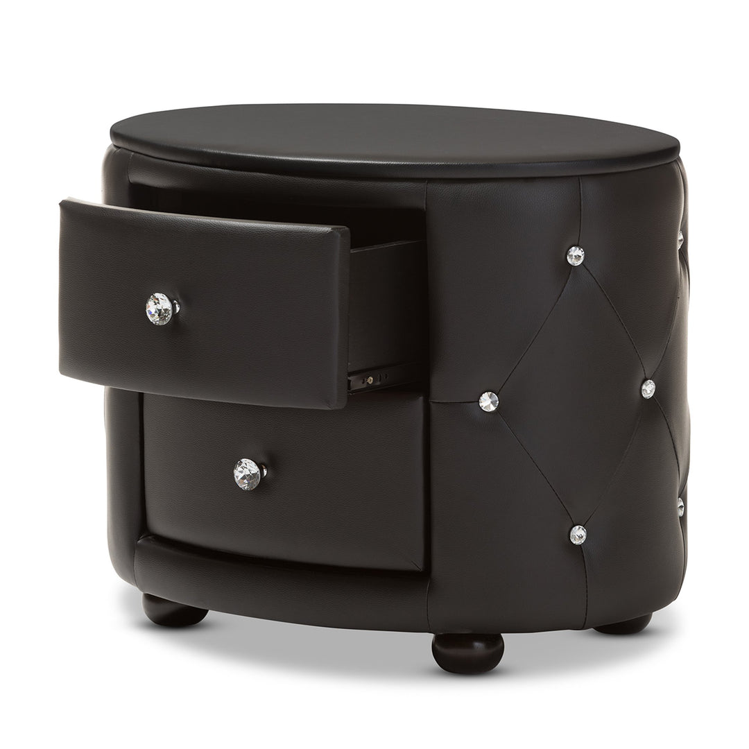 Baxton Studio Davina Hollywood Glamour Style Oval 2-Drawer Faux Leather - Diamond Home USA
