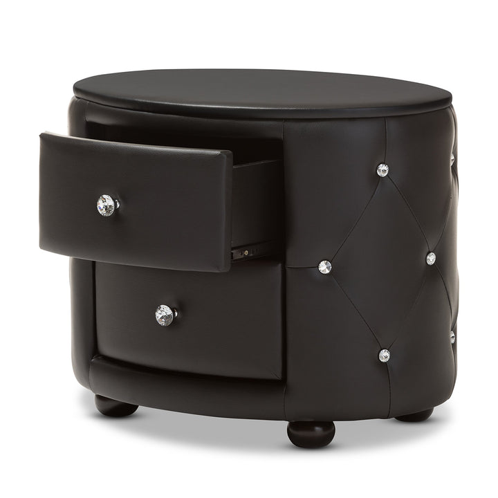 Baxton Studio Davina Hollywood Glamour Style Oval 2-Drawer Faux Leather - Diamond Home USA