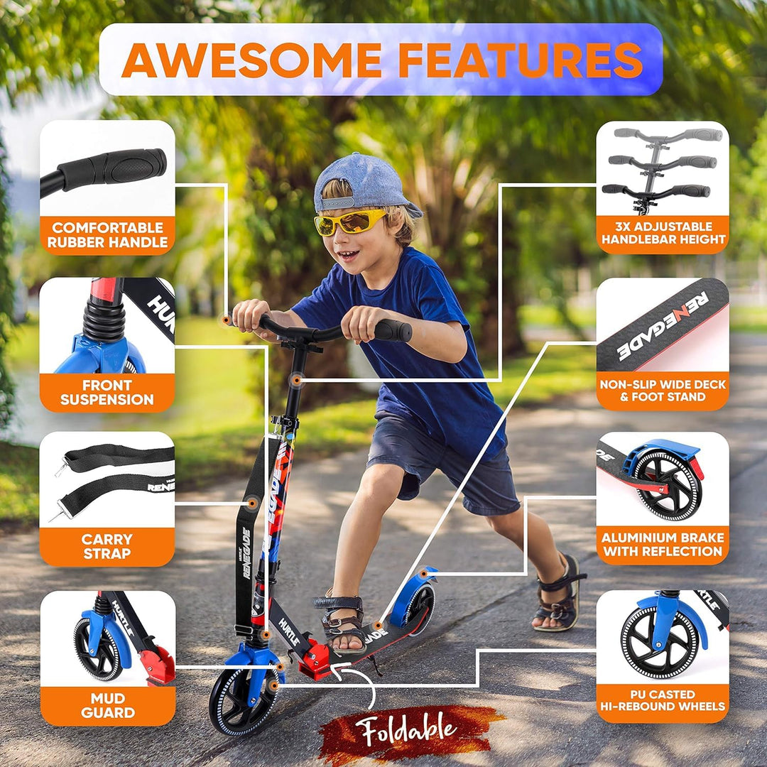Hurtle Renegade Kick Scooters for Kids Teenagers Adults- 2 Wheel Kids Scooter - Diamond Home USA