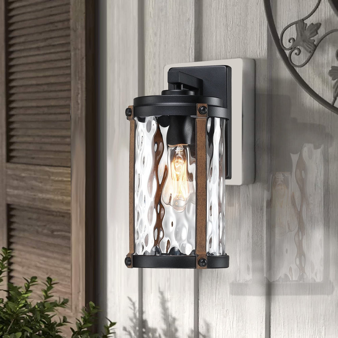 1-Light Matte Black and Barnwood Accents Outdoor Wall Lantern Sconce Rustic - Diamond Home USA
