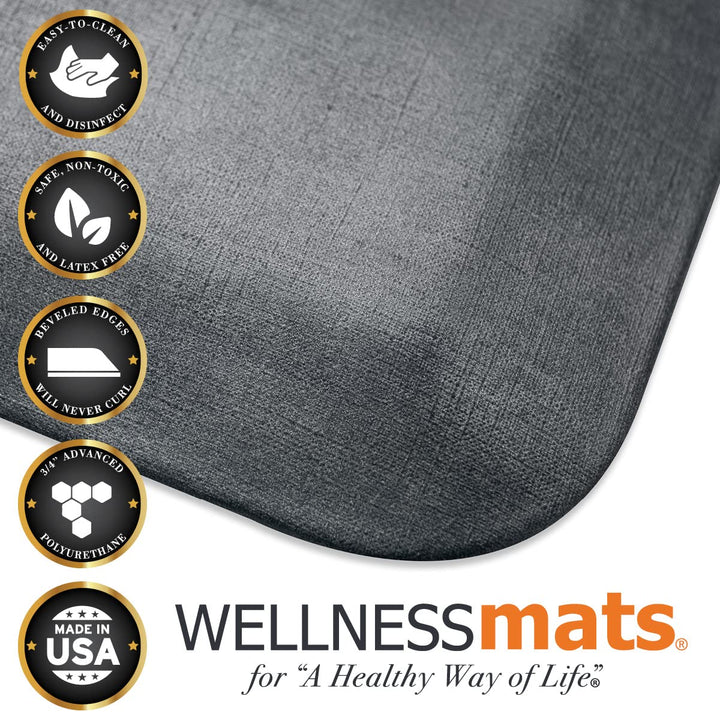 WellnessMats Lnen Collecton Ant-Fatgue Floor Mat Slate 36 n. x 24 n. x ¾ - Diamond Home USA