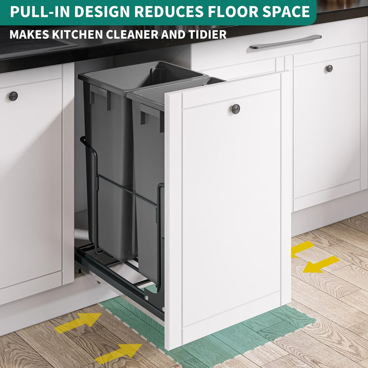 Resin Double 37qt Pull Out Kitchen Waste Containers 37qt+37qt Grey Plastic - Diamond Home USA