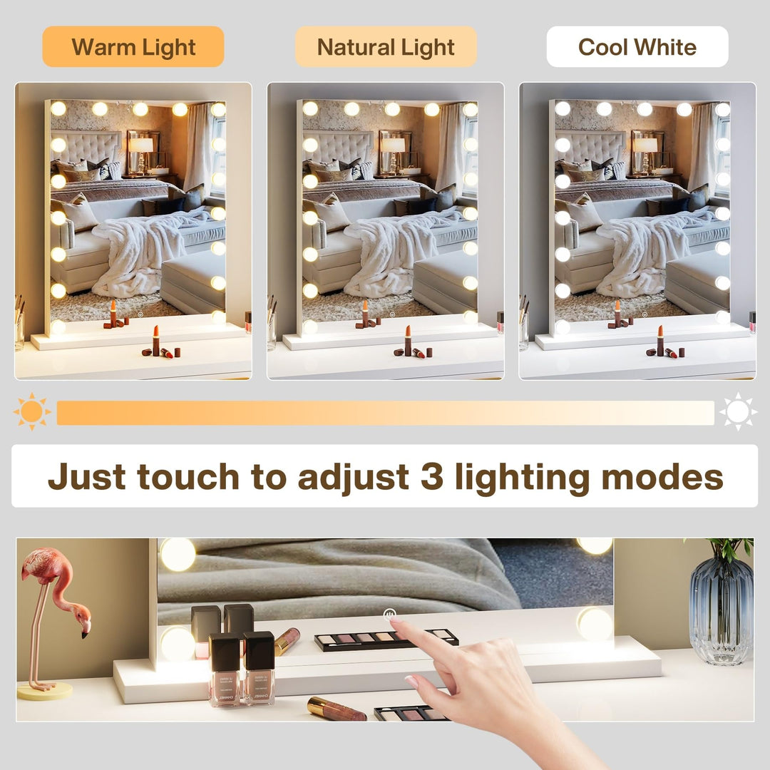 24" X 32" Large Vanity Mirror Makeup Mirrors with Bulbs Hollywood and 3 Lighting - Diamond Home USA