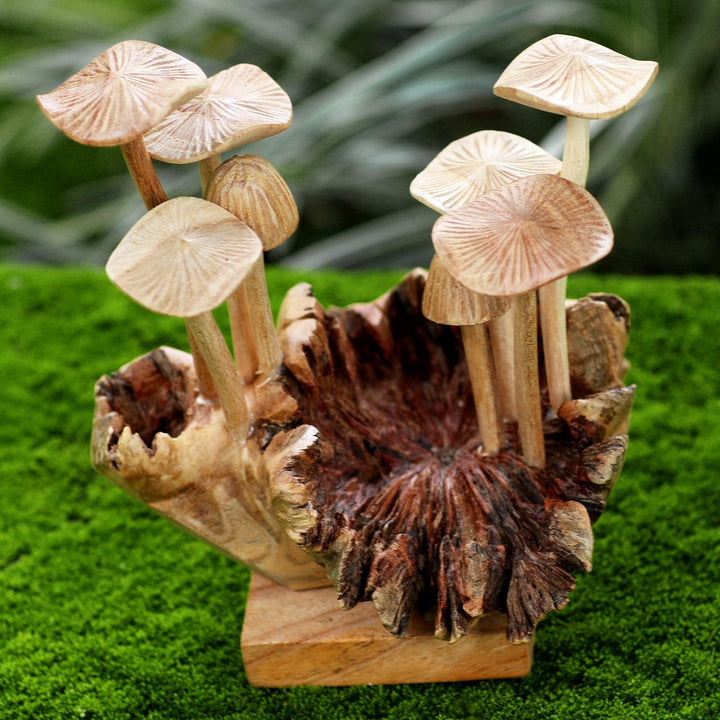 Handmade Mushroom Season Wood Sculpture Brown Antique - Diamond Home USA