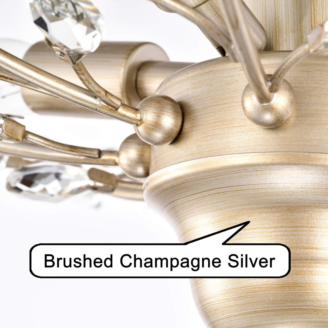 The Lighting Store Holly 4-Light Brushed Champagne Silver Crystal Leaves Flush - Diamond Home USA