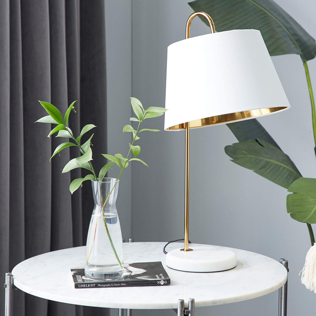 White and Gold Table Lamp with Marble Base 11" X 22.5" 11 22 Modern Contemporary - Diamond Home USA