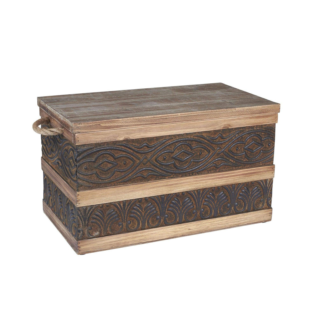 Wood/Metal Banded Storage Trunk Metal Wood