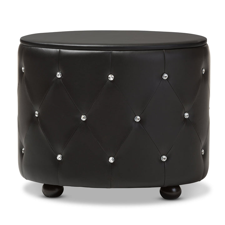 Baxton Studio Davina Hollywood Glamour Style Oval 2-Drawer Faux Leather - Diamond Home USA