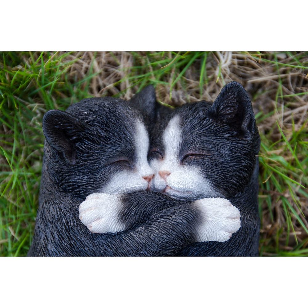 Sleeping Couple Cats Black and White Ultra Realistic Garden Statue Multi Color - Diamond Home USA