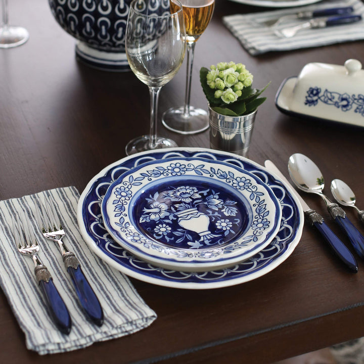 Euro Ceramica Blue Garden 16 Piece Oven afe Hand Painted toneware Dinnerware - Diamond Home USA