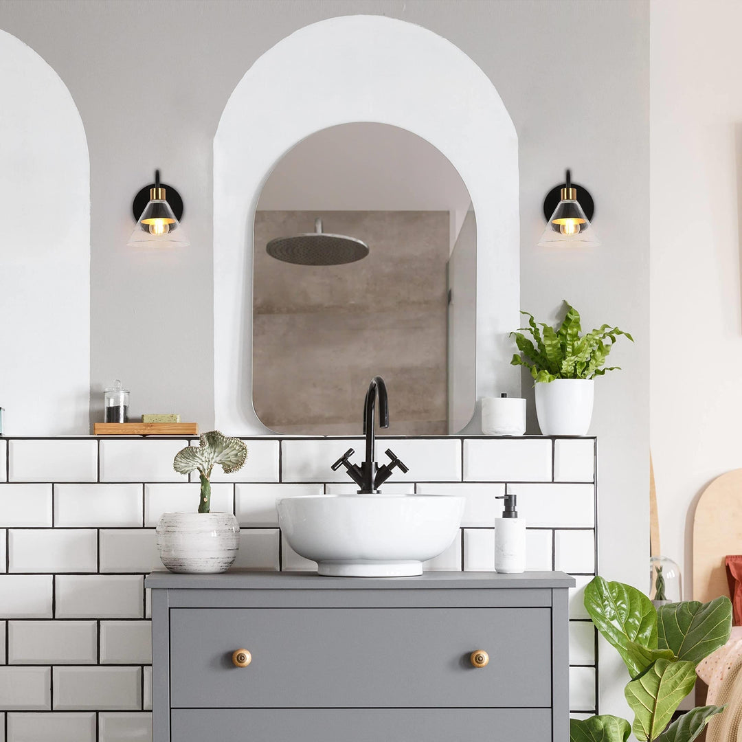 Modern Farmhouse 1-Light Wall Scocnes Glass Bathroom Vanity Lights with Cone - Diamond Home USA