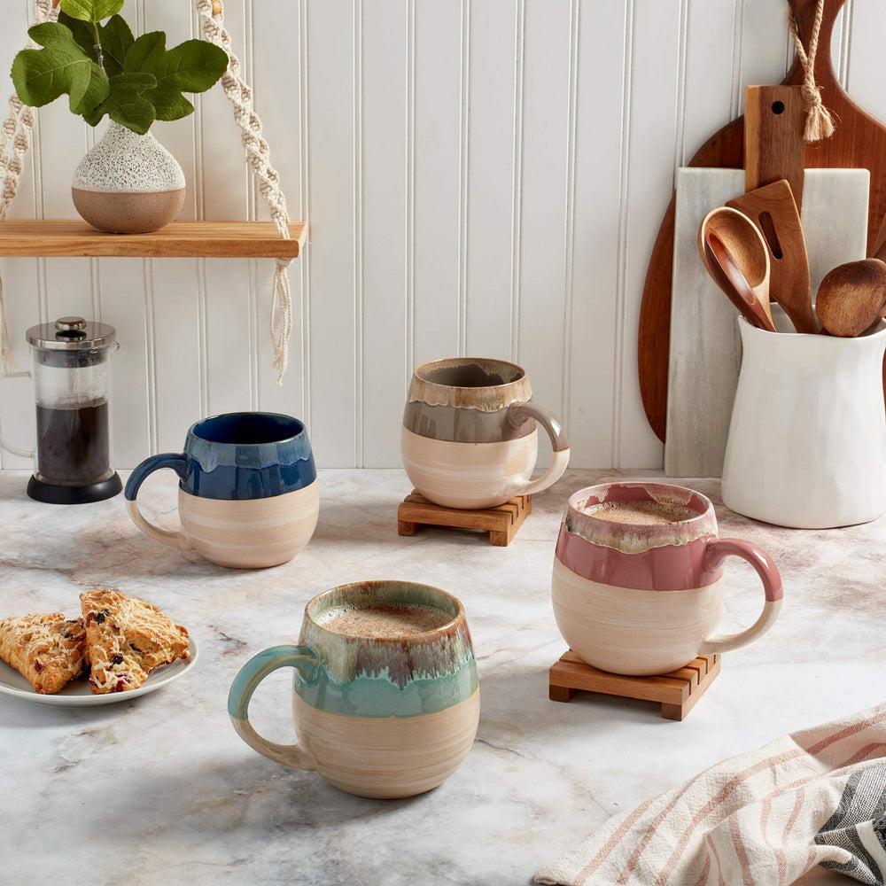 26oz Assorted Tuscon Mugs (Set of ) Multi Color Solid Rustic Round Stoneware - Diamond Home USA
