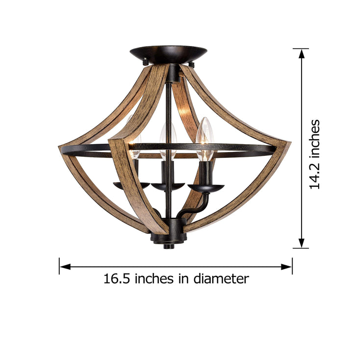 Wood Grain and Antique Black Metal Semi Flush Mount Industrial Iron - Diamond Home USA