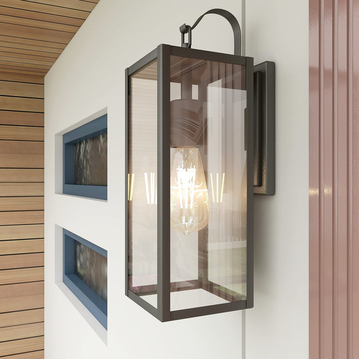 1-Outdoor Wall Light Rustic Dusk to Dawn Lantern Lamp for Porch Black