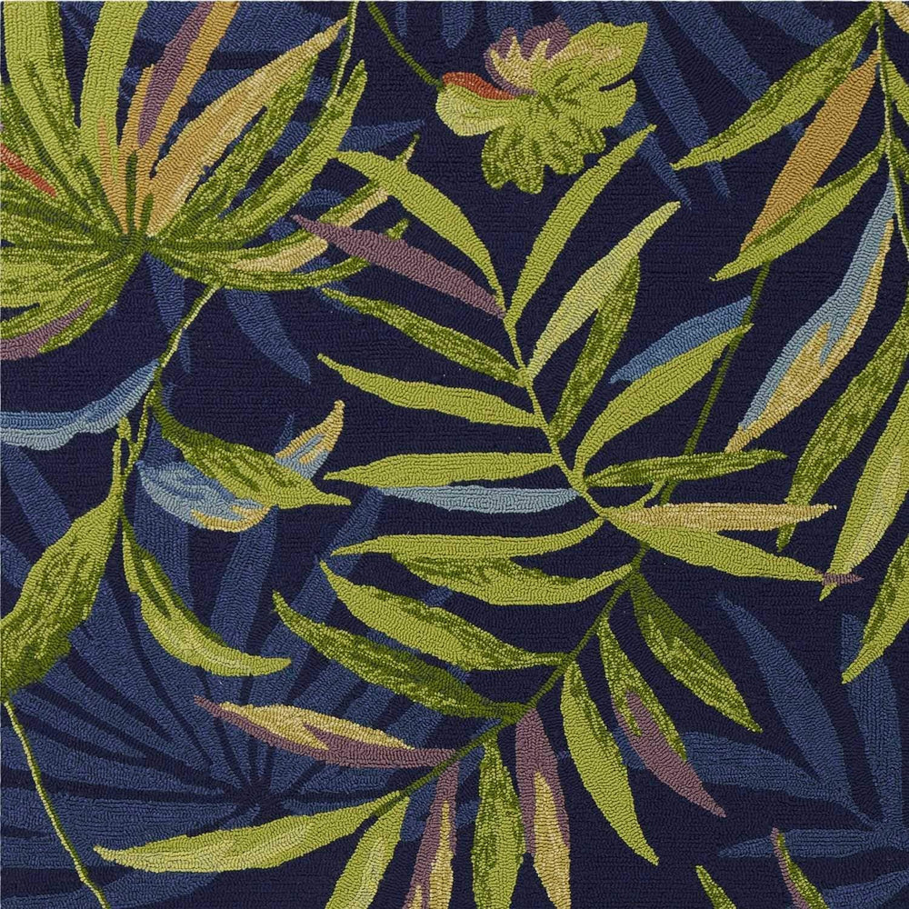 5' X 7' Ink Blue Tropical Leaves Uv Treated Indoor Outdoor Area Rug 6' - Diamond Home USA