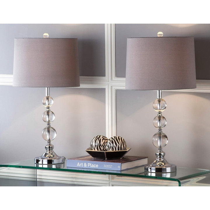 2 Piece Led Orb Table Lamp Set 27" Crystal Desk Lamp with Drum Shade Grey - Diamond Home USA