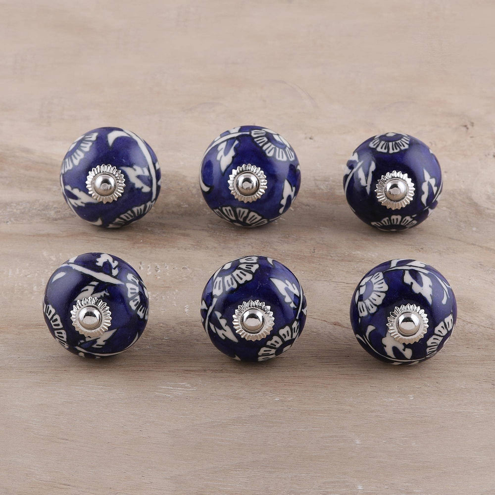Handmade Blue Ceramic Knobs (Set of 6) Tuscan Marble - Diamond Home USA